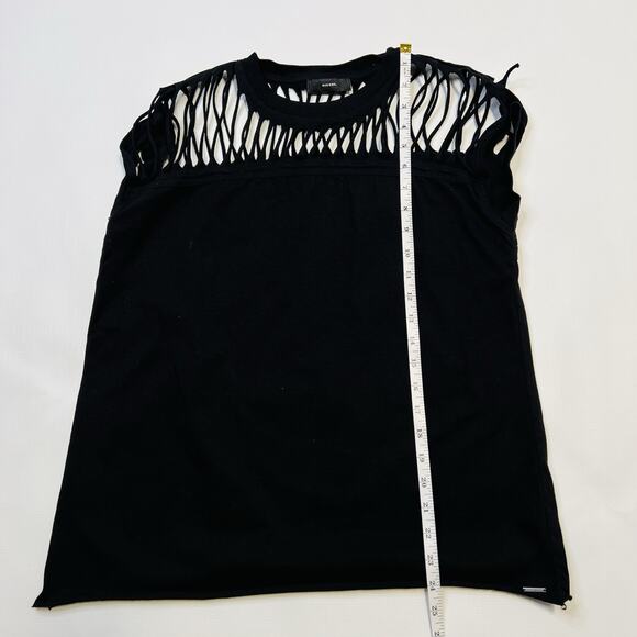 Diesel Black T Shirt Womens Size Medium Distressed Ripped Slashed Rocker Top - Picture 5 of 11